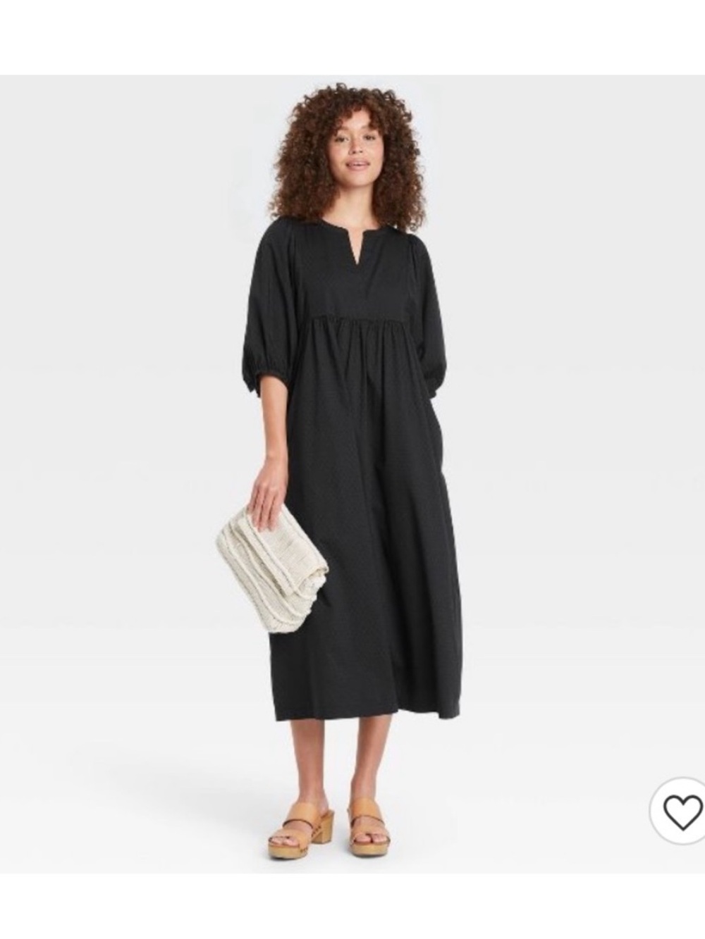 Universal Thread Balloon Sleeve Black Midi V-Neck Dress Size Small